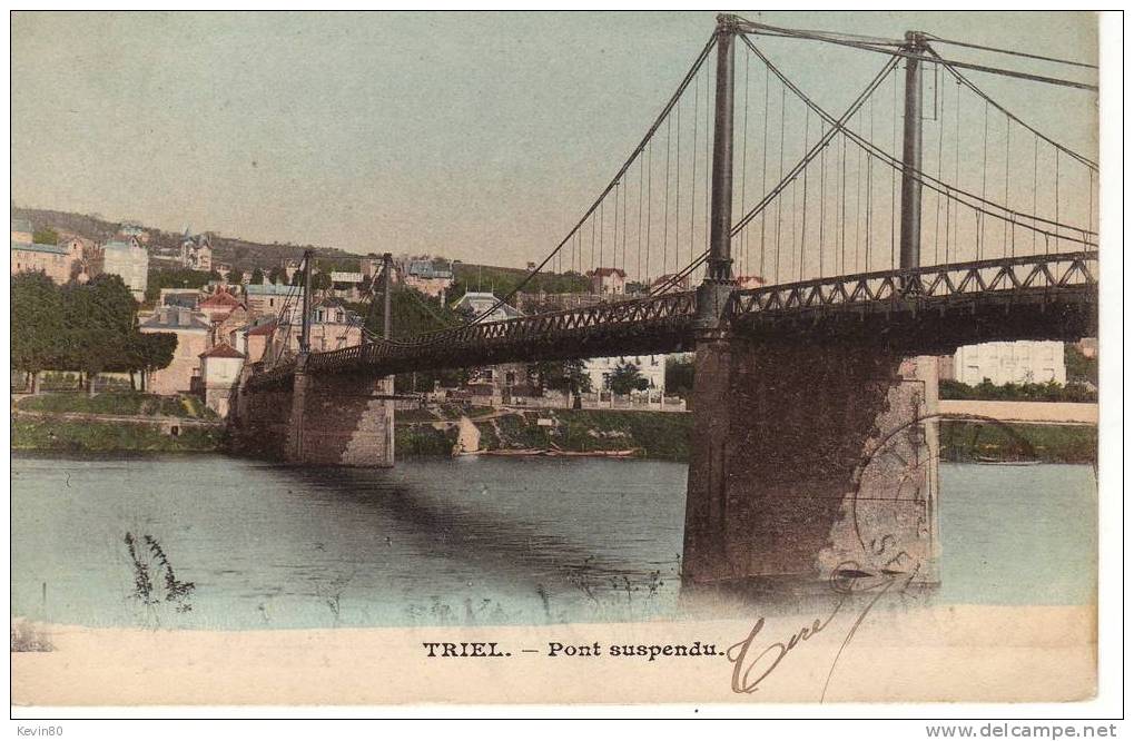 78 TRIEL SUR MER Pont Suspendu Cpa Couleur - Triel Sur Seine