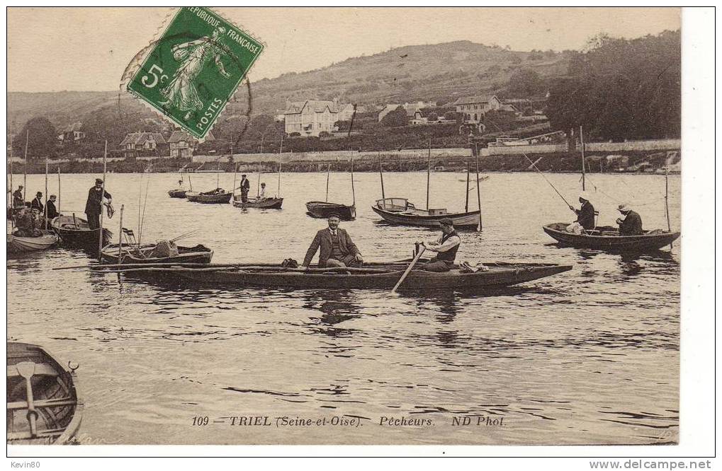 78 TRIEL SUR MER Pêcheurs Cpa Animée + Panneau Pont à Péage + - Triel Sur Seine