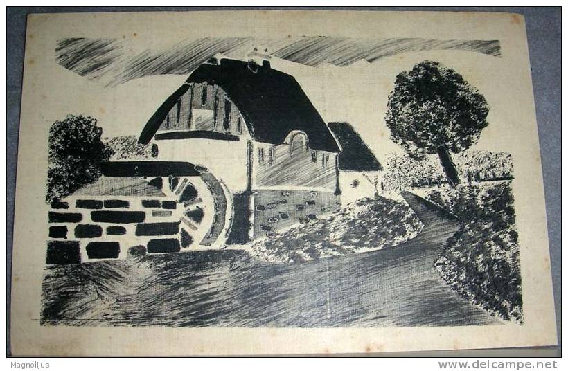 Mill,Water Mill,Graphic,Art,Sport Club,Stamp,vintage Postcard - Moulins à Eau