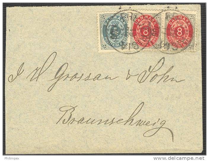 DENMARK, 20 OERE FRANKING TO GERMANY 4 + 8 + 8 = 20, 1911 - Covers & Documents