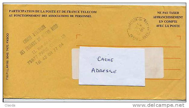 3909 Lettre LA POSTE En Franchise (Comité D'entraide Des Postiers) . - Civil Frank Covers