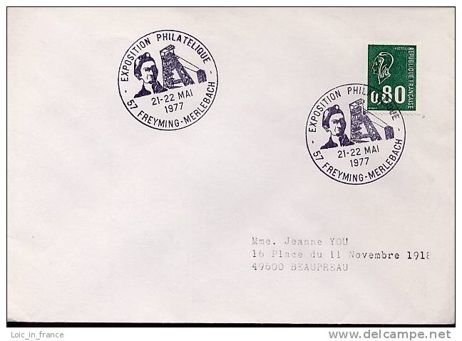 Cachet Postmark Mine Mineur Freyming Merlebach Moselle Ref 7354 - Minerali