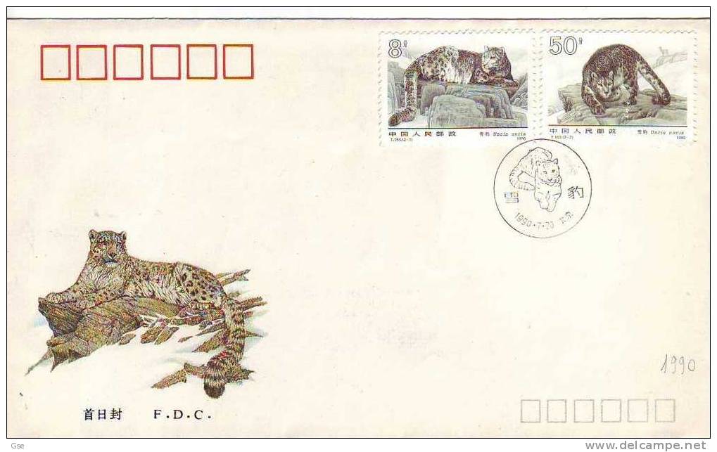 CHINA  R.P. 1990 - FDC - Yvert 3008/9 - Annullo Speciale Illustrato - Leopardo Delle Nevi - 1990-1999