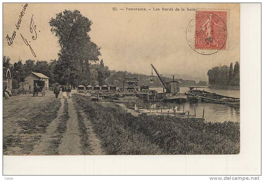 Panorama. - Les Bords De La Seine. (carte Non Localisée,Essonnes Sur Le Cachet) Péniche. - Essonnes