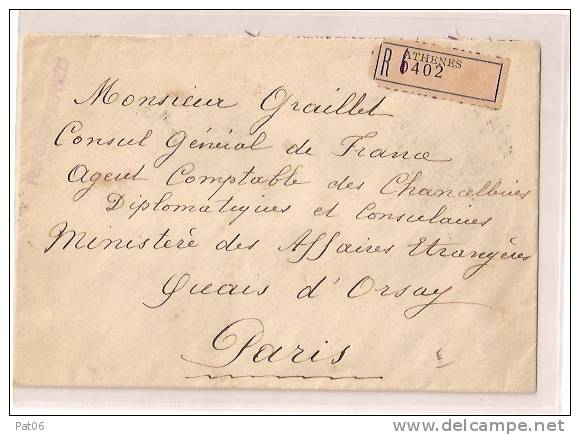 CONSUL Général De FRANCE - R.  ATHENES - QUAIS D'ORSAY - Covers & Documents