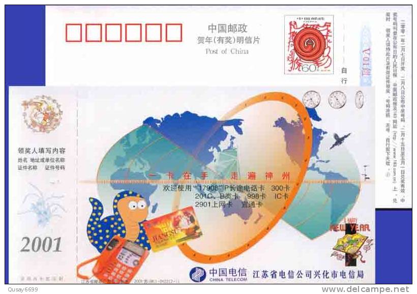 China Pre-stamped Postcard  Clock Airplane Telephone Card - Relojería