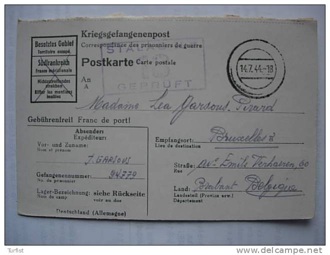 KGP POSTKARTE 14-7-44 M-STAMMLAGER II B >SCHAERBEEK  CENSUUR STALAG II B/18/GEPRUFT - Guerra '40-'45 (Storia Postale)