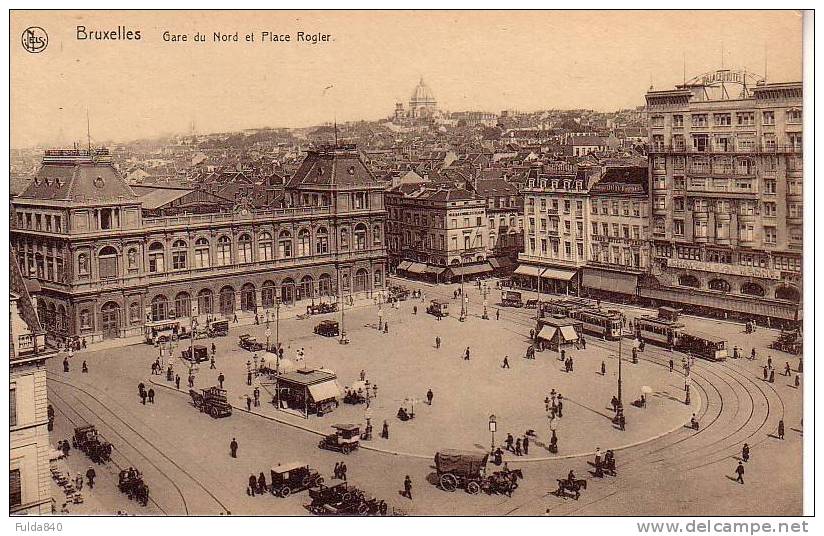 CPA. BRUXELLES.   Gare Du Nord Et Place Rogier.   (Très Animée) - Cercanías, Ferrocarril