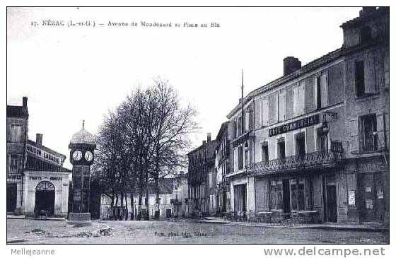 Cpa Nérac (47) Avenue De Mondenard Et Place Au Blé , Café Commercial , Maison Labadie .... Ed Tuja - Nerac