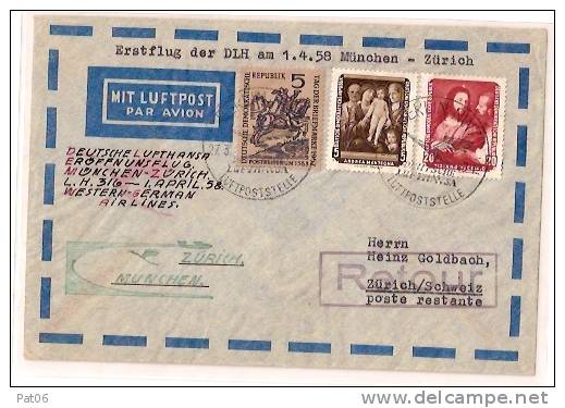 R.D.A. - POSTE  AERIENNE 1° LIAISON MUNCHEN - ZURICH - Cartas & Documentos