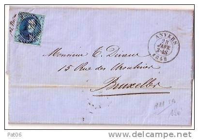 BELGIQUE  - Emis. 1858  N°11 - OBL. CERCLE DE BARRES N°4 - 1858-1862 Medallones (9/12)