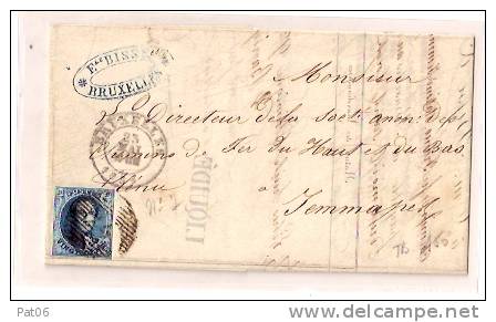 BELGIQUE  - Emis. 1851  N°7 - OBL. CERCLE DE BARRES N°24 - 1858-1862 Medallones (9/12)
