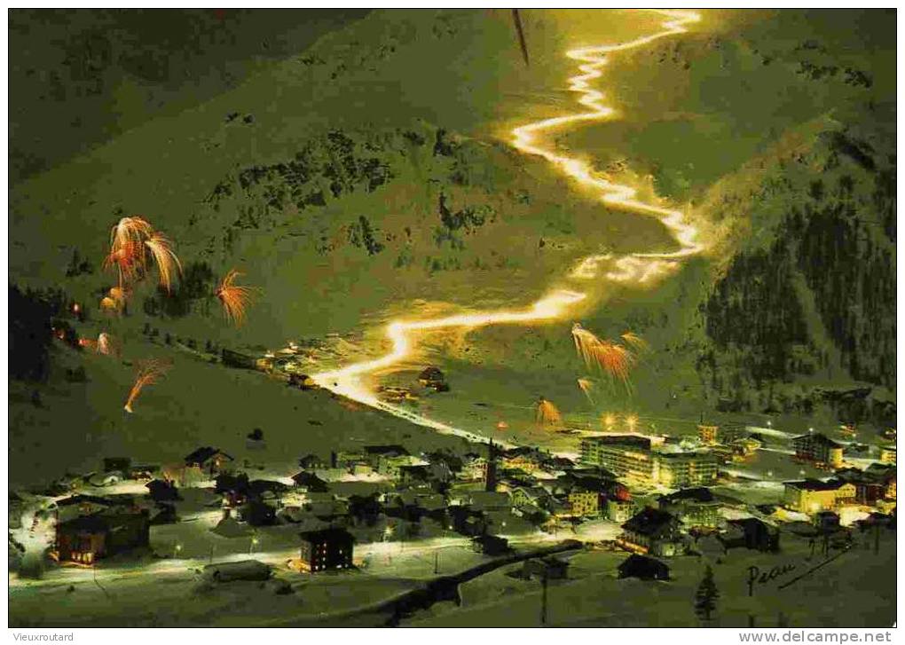 CPSM, VAL D´ISERE, DESCENTE AUX FLAMBEAUX DES MONITEURS SUR LA BELLEVARDE, - Val D'Isere