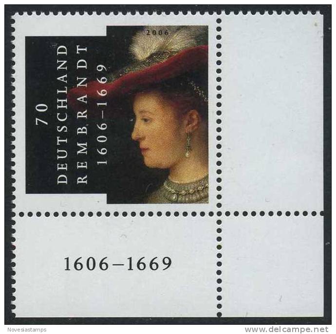 !a! GERMANY 2006 Mi. 2550 MNH SINGLE From Lower Right Corner -Rembrandt, Painter - Ungebraucht