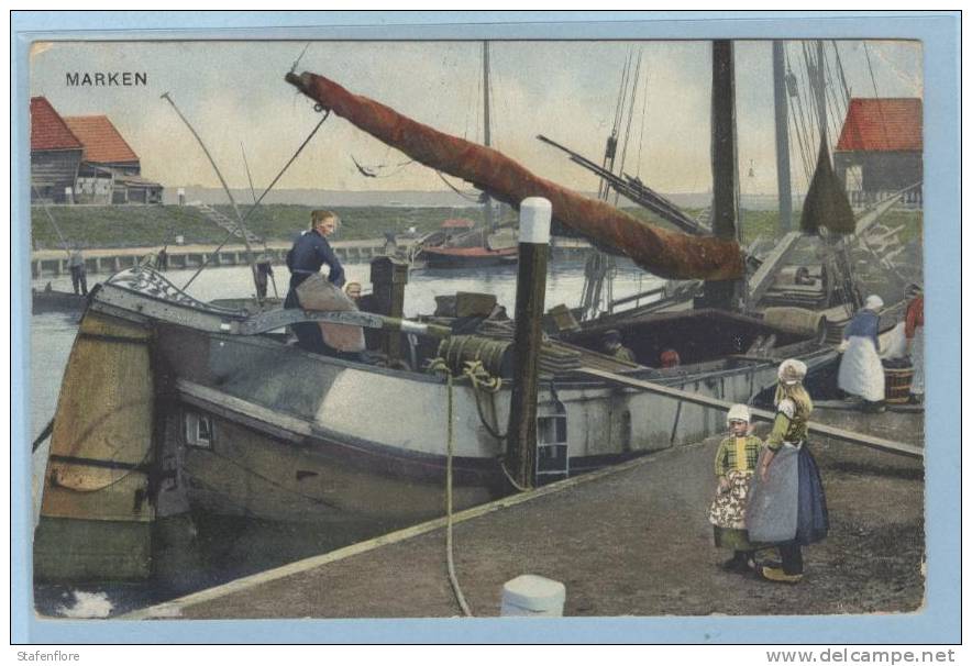 MARKEN NEDERLAND ZUIDERZEE JAAR 1910 PRACHTIGE TOPKAART LEVEN AAN BOORD 1910 KINDEREN SCHEPEN VRACHTBOOT - Houseboats