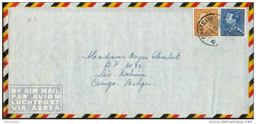 A00012 - Enveloppe Par Avion Avec Lettre Du 28-03-53 - Courrier De Chatelineau Vers Leopoldville - Kalina - Cob 847 Et 8 - 1936-51 Poortman