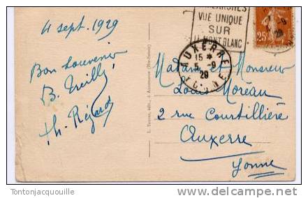 BELLE COTE  DAGUIN DE SALLANCHE  SUR CARTE POSTALE DE  CHAMONIX  ARRIVEE A AUXERRE - Covers & Documents