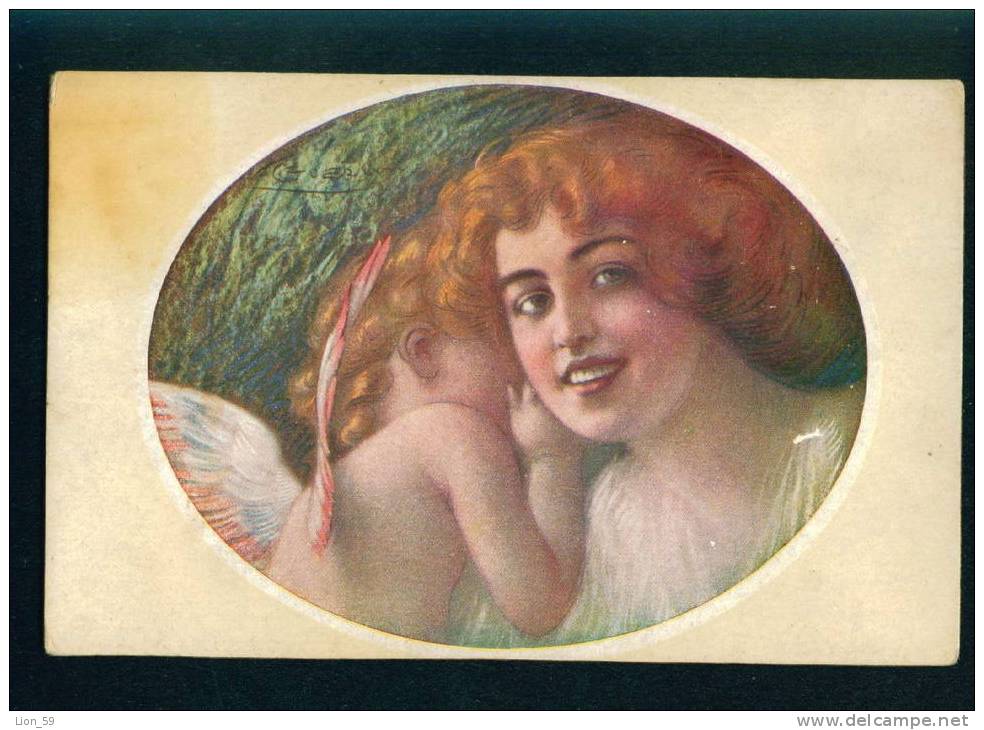 D1261 / MOTHER W Nude WINGED BABY ANGEL Art Pc Publisher:B.K.W.I. Series -698-1 /1921s - Angeles