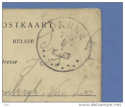 Kaart Met Stempel PANNE Op 2/1/1915, Jaargetal Vervangen Door Een Blokje - Not Occupied Zone