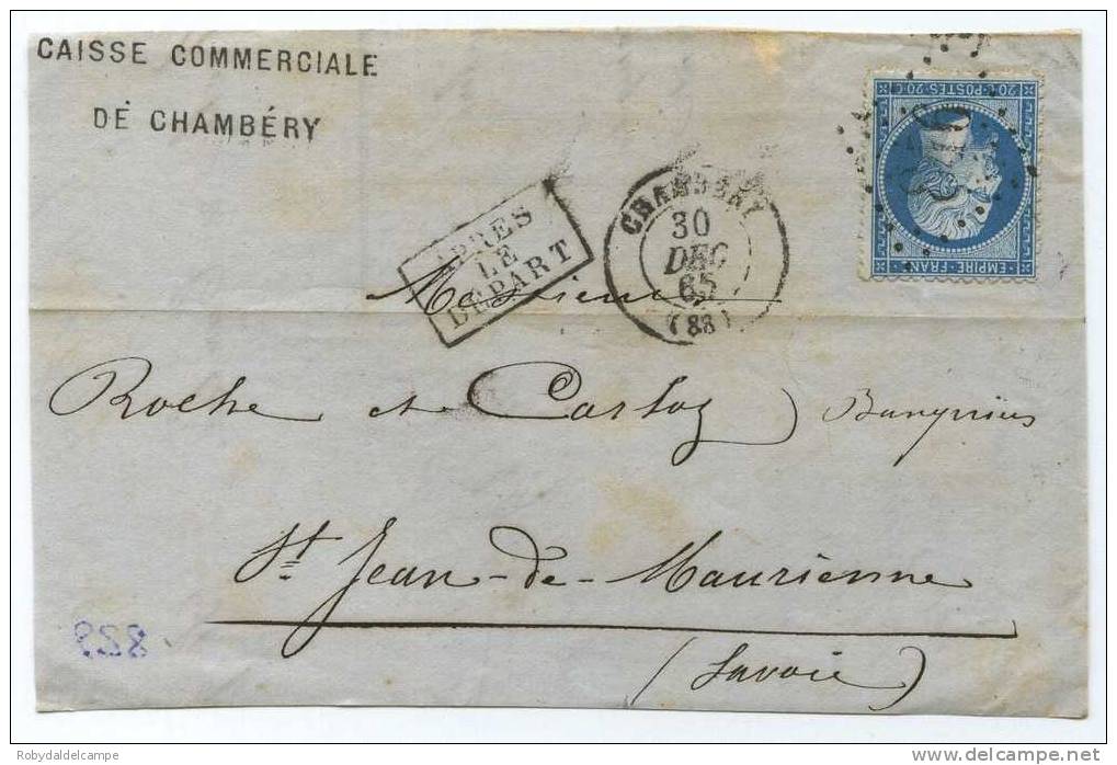 829 - FRANCIA - Yvert & Tellier # 22 - (FS) - Chambery (846) + Riquadrato "APRES LE DEPART" - 1862 Napoleon III