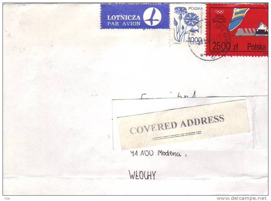 POLONIA 1992 -  Lettera Per  L'Italia - Yvert 3058-3195 Fiori .- Atletica - Cartas & Documentos