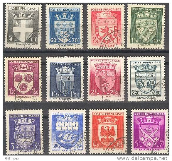 FRANCE, COAT OF ARMS 1942, FULL SET USED - Usados