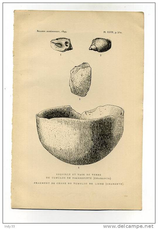 - OBJETS TROUVES DANS LES TUMULUS DE PIERREFITTE ET LIGNE EN CHARENTE . LITHO DE 1899 - Autres & Non Classés