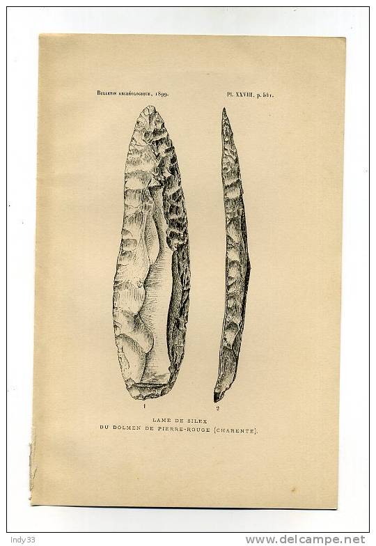 - LAME DE SILEX TROUVEE A BIOUSSAC EN CHARENTE . LITHO DE 1899 - Otros & Sin Clasificación