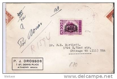 Gr45-028/ - GRIECHENLAND -  Überdrucke Von 1946 Auf Einschreiben Nach Chikago,  USA 26.2.47 - Cartas & Documentos