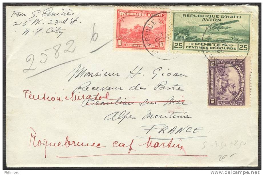 HAITI, AIRPOST COVER 10 + 15 Defintives + 25 Centimes Airpost - Haití