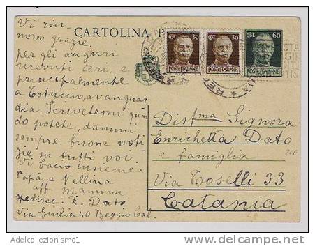 1301)intero Postale Da 60c.+2x30c.imperiale S. Fasci Da R. Calabria A Catania Il 9-5-1945 - Marcophilie