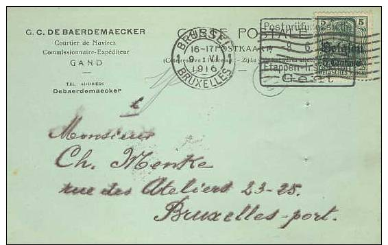 German Occ. Of Belgium; Censorered Card 1916 - Occupation 1914-18