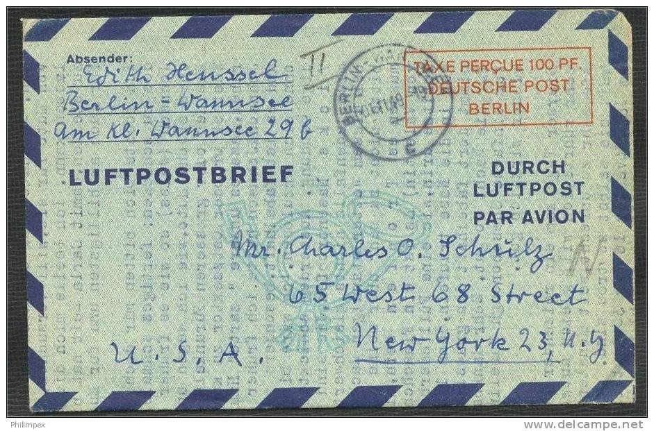 GERMANY, BERLIN, AEROGRAM FROM 1949 TO NEW YORK, Rare! - Autres & Non Classés