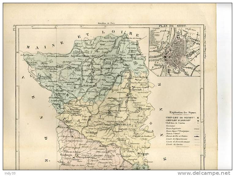 - DEPARTEMENT DES DEUX-SEVRES .  CARTE DU XIXe S. GRAVEE EN COULEURS SOUS LA DIRECTION DE MALTE-BRUN - Mapas Geográficas