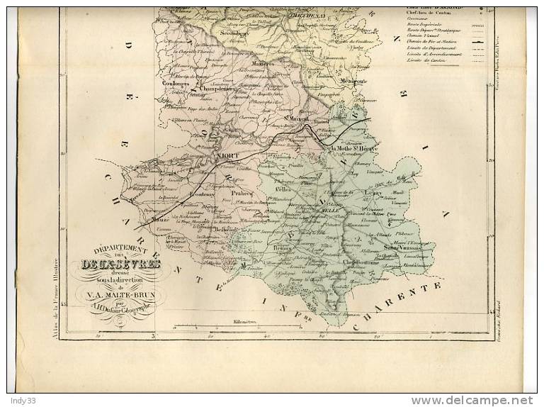 - DEPARTEMENT DES DEUX-SEVRES .  CARTE DU XIXe S. GRAVEE EN COULEURS SOUS LA DIRECTION DE MALTE-BRUN - Mapas Geográficas