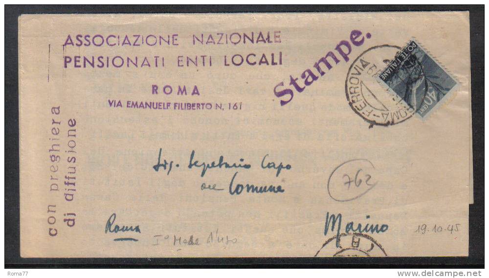 VER115 - LUOGOTENENZA , Da Roma 19/10/1945 . Stampe - Storia Postale