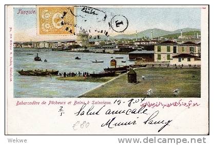 Gr-NG026/Salonique 1904, Fahrendes Postamt 1, Ansichtskarte  Hafen, Nachporto - Salonicco