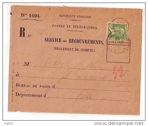 NICE (06) TAXE D´AFFRANCHISSEMENT DE VALEURS RECOUVREES - 1922-26 Pasteur