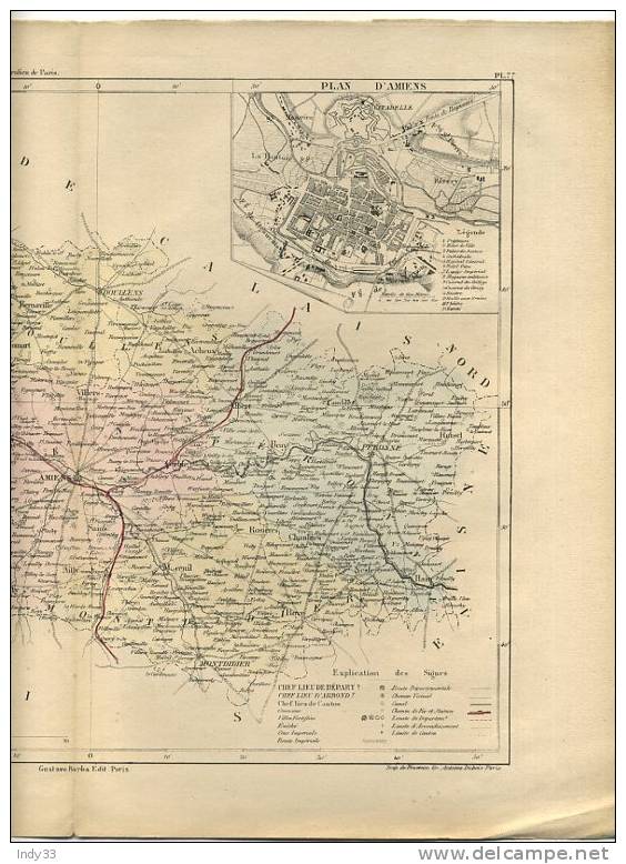 - DEPARTEMENT DE LA SOMME . CARTE GRAVEE EN COULEURS SOUS LA DIRECTION DE MALTE-BRUN EN 1853 - Mapas Geográficas