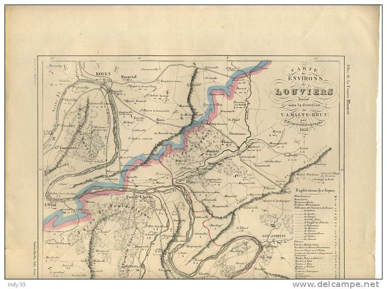 - CARTE DES ENVIRONS DE LOUVIERS . CARTE GRAVEE EN COULEURS SOUS LA DIRECTION DE MALTE-BRUN EN 1853 - Topographische Karten