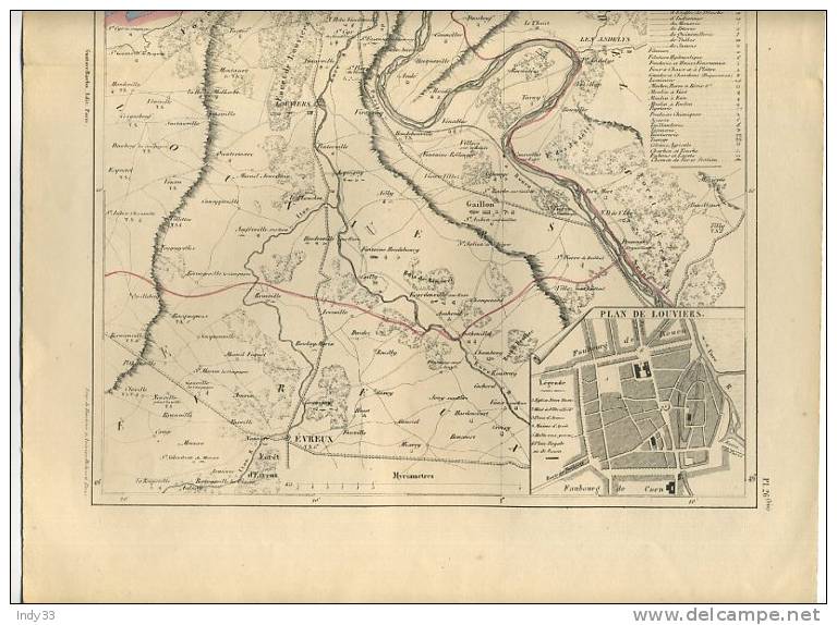 - CARTE DES ENVIRONS DE LOUVIERS . CARTE GRAVEE EN COULEURS SOUS LA DIRECTION DE MALTE-BRUN EN 1853 - Mapas Topográficas