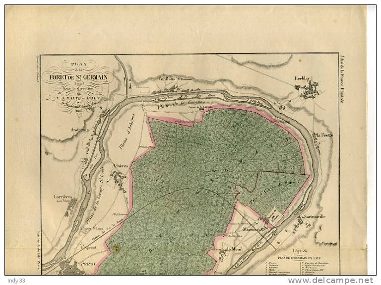 - PLAN DE LA FORÊT DE St GERMAIN . CARTE GRAVEE EN COULEURS SOUS LA DIRECTION DE MALTE-BRUN EN 1853 - Topographische Kaarten