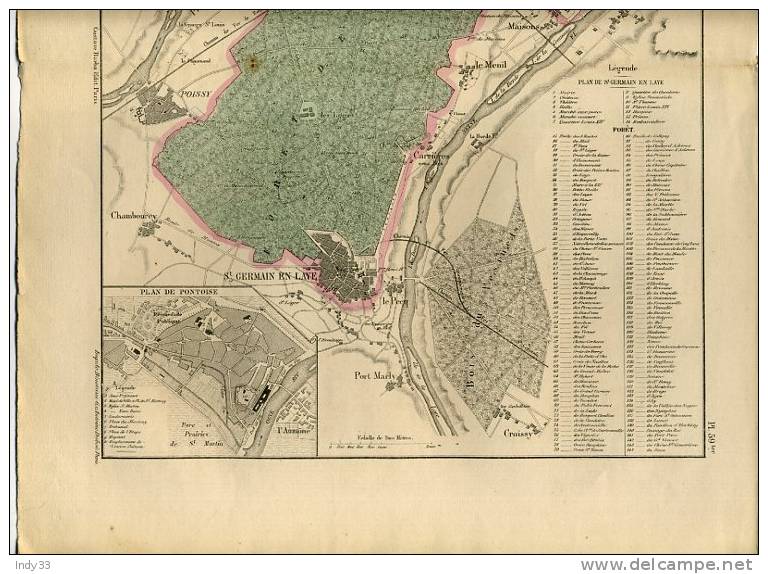 - PLAN DE LA FORÊT DE St GERMAIN . CARTE GRAVEE EN COULEURS SOUS LA DIRECTION DE MALTE-BRUN EN 1853 - Mapas Topográficas