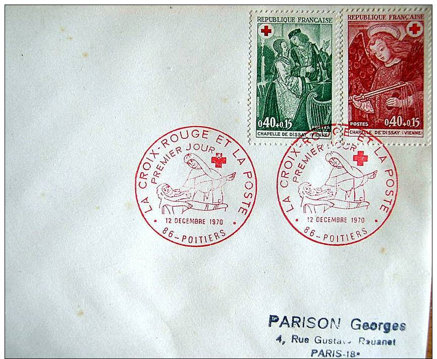 ENVELOPPE 86 POITIERS LA CROIX ROUGE ET LA POSTE PREMIER JOUR 12 DECEMBRE 1970 - Croce Rossa