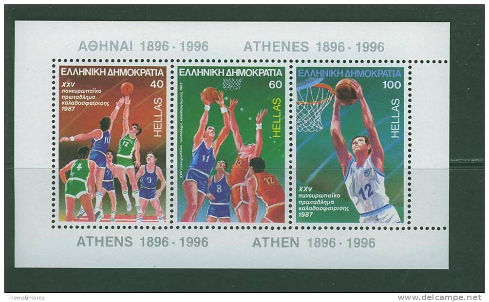 E0418 Basketball Bloc 6 Grece 1987 Neuf ** Candidatures Aux Jeux Olympiques De 1996 - Blocks & Sheetlets