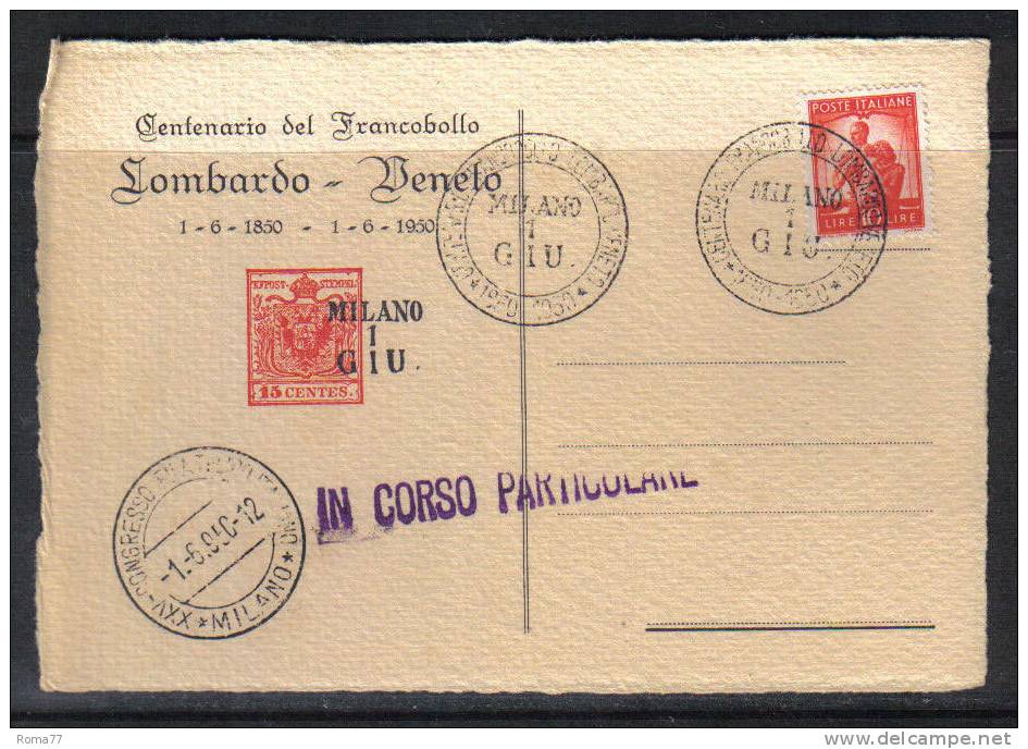 BOL1187 - REPUBBLICA , CONGRESSO DI MILANO 1/6/1950 - Bolsas Y Salón Para Coleccionistas