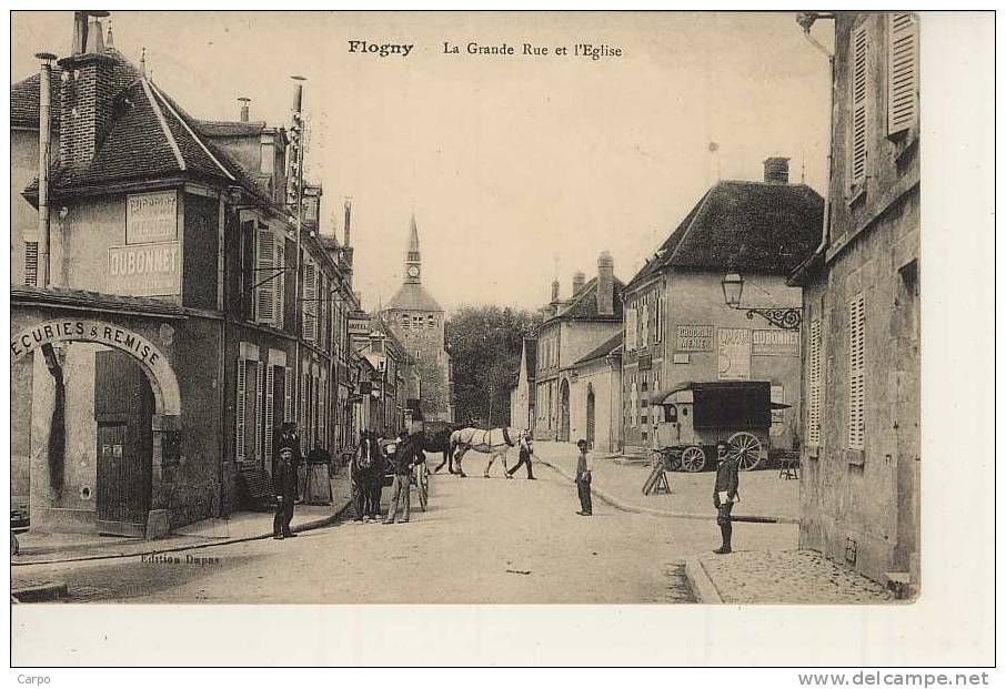 FLOGNY - La Grande Rue Et L'église. - Flogny La Chapelle