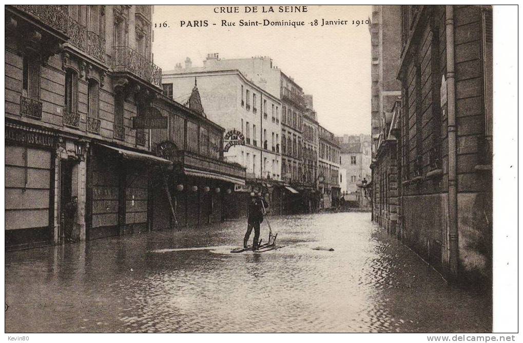 CRUE DE LA SEINE PARIS Rue Saint Dominique 28 Janvier 1910 Cpa Animée - Inondations