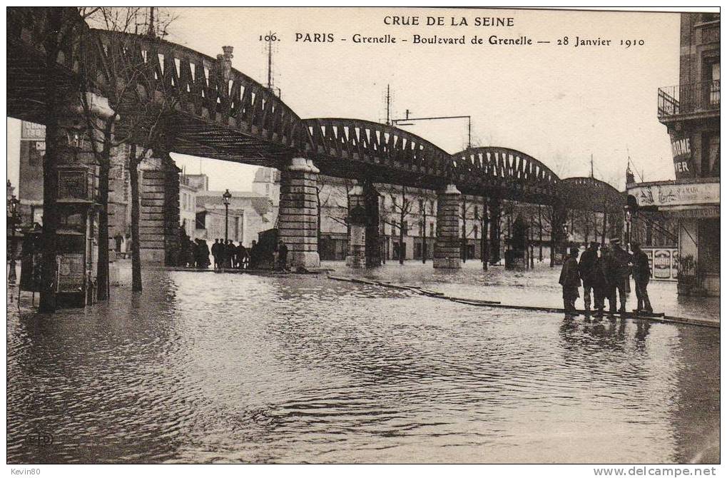 CRUE DE LA SEINE PARIS Grenelle Boulevard De Grenelle 28 Janvier 1910 Cpa Animée - Inondations