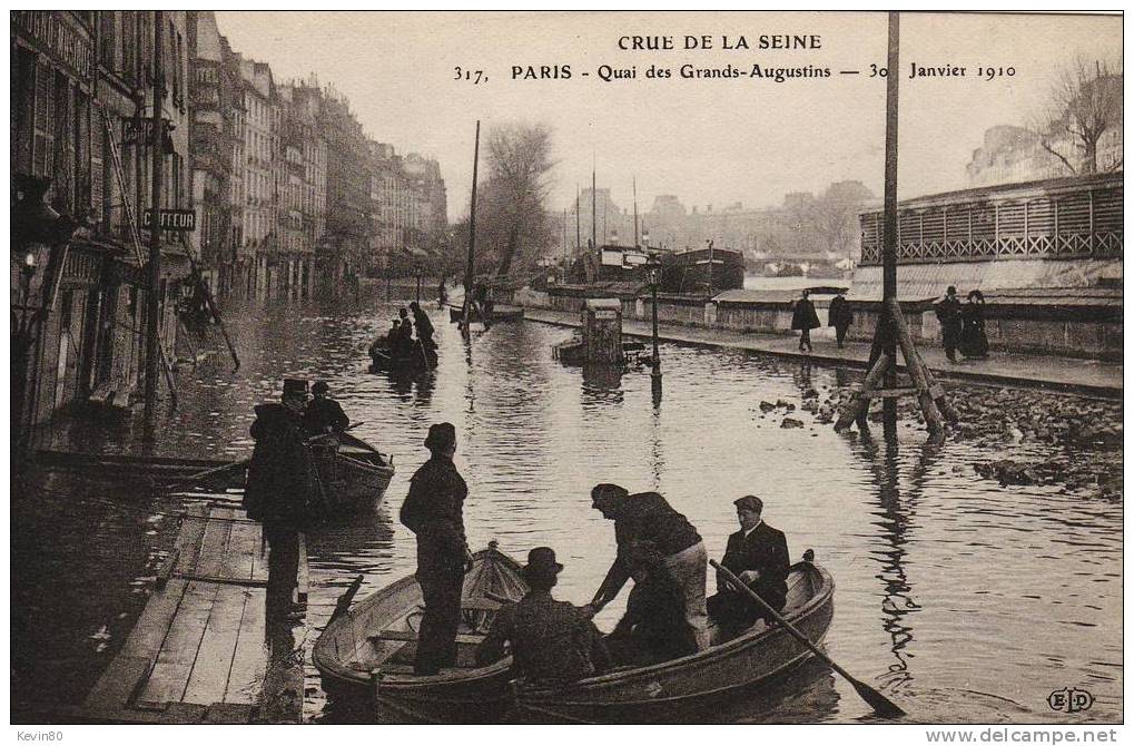 CRUE DE LA SEINE PARIS Quai Des Grands Augustins 30 Janvier 1910 Cpa Animée - Overstromingen